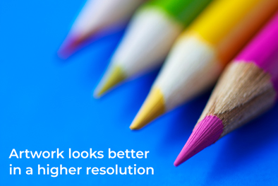 Example of artwork in high resolution with sharp and vivid coloured pencils, demonstrating the superior quality achieved with high-resolution printing.